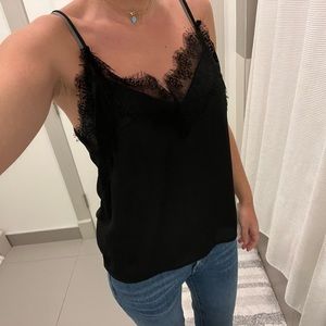 Black silk with lace tank. Size: S. Brand Nasty Gal